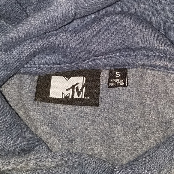 Chambray Blue MTV Brand Music Television Cropped Hoodie Sweatshirt - Picture 5 of 5